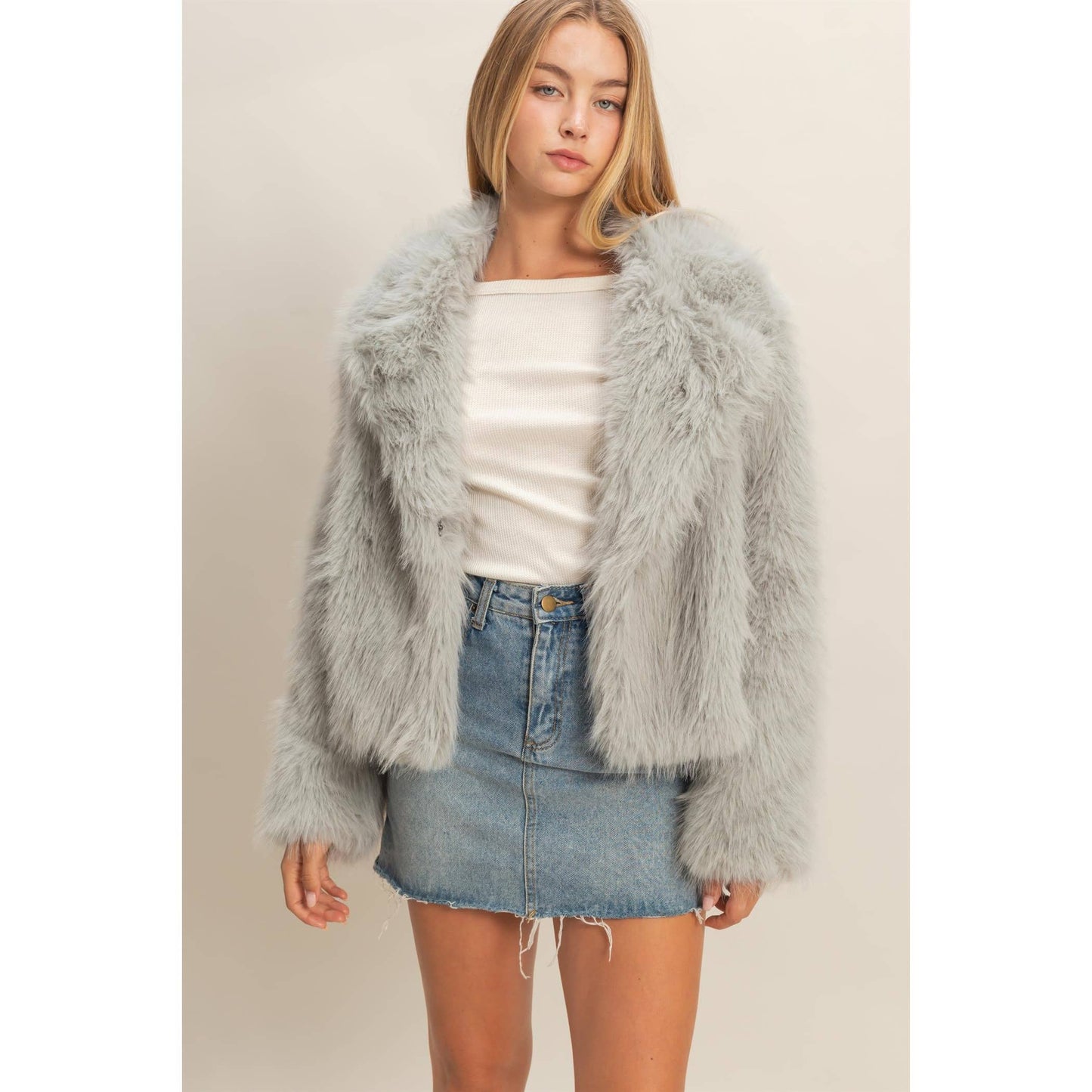 Shawl Collar Faux Fur Jacket