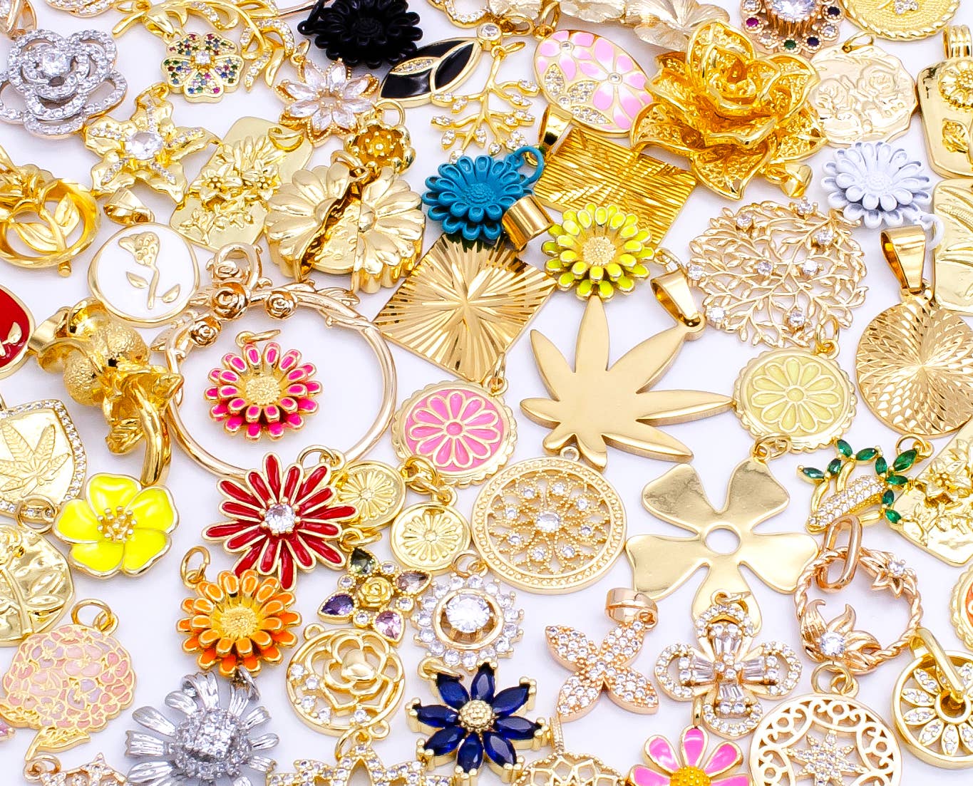 Bulk Gold Flower Charm Bracelet Necklace Charm Bar Supply