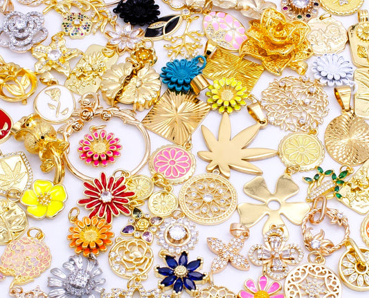Bulk Gold Flower Charm Bracelet Necklace Charm Bar Supply