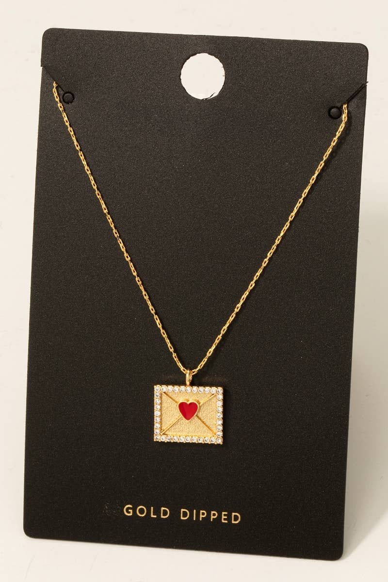 Gold Dipped Cz Studded Heart Letter Pendant Necklace