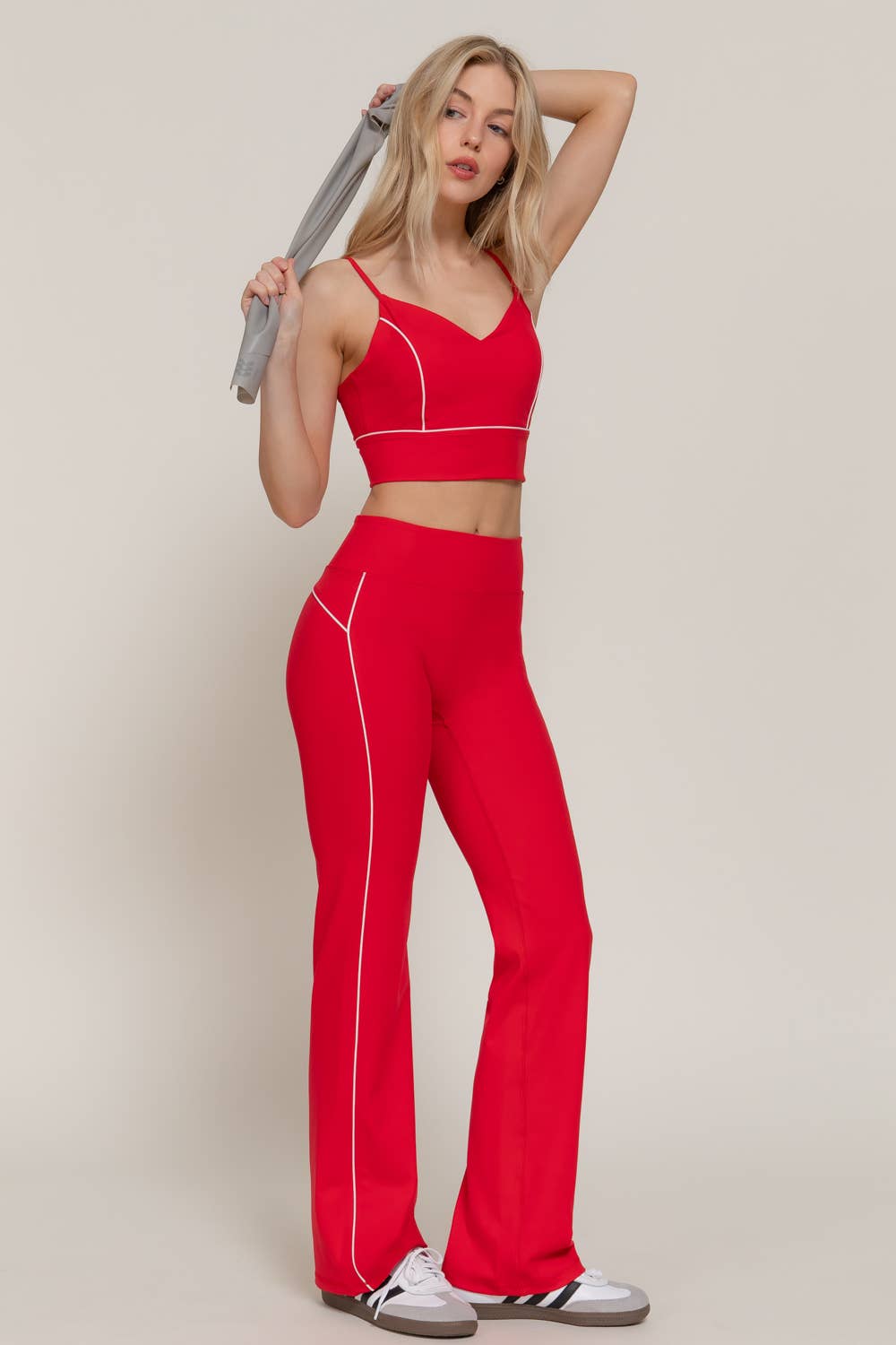 Waist Band Contrast Piping Detail Workout Pants