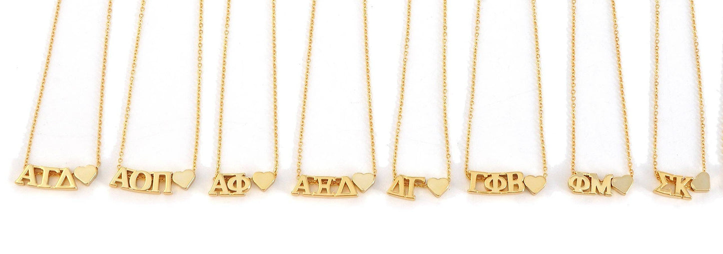 N202-I Love My Sorority: Greek Letters Heart Necklace