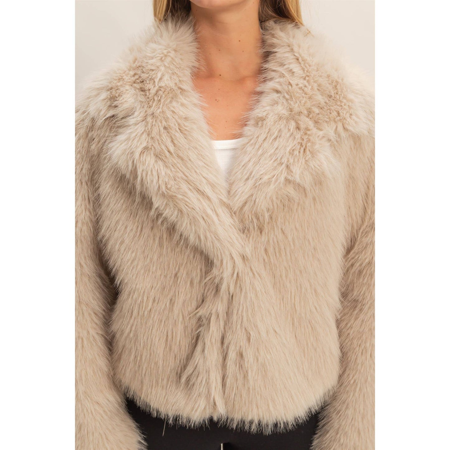 Shawl Collar Faux Fur Jacket