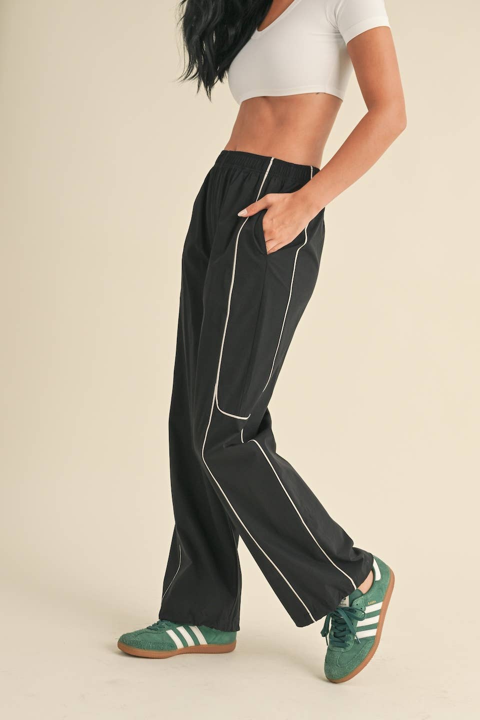Nylon Track Pants with Contrast Piping