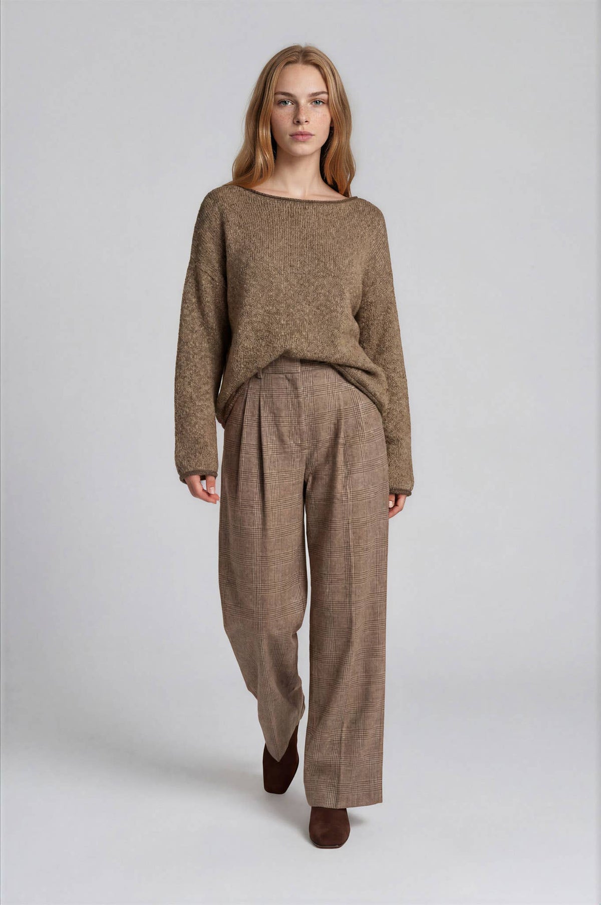 BOAT NECK CONTRAST TRIM LONG SLEEVE KNIT SWEATER