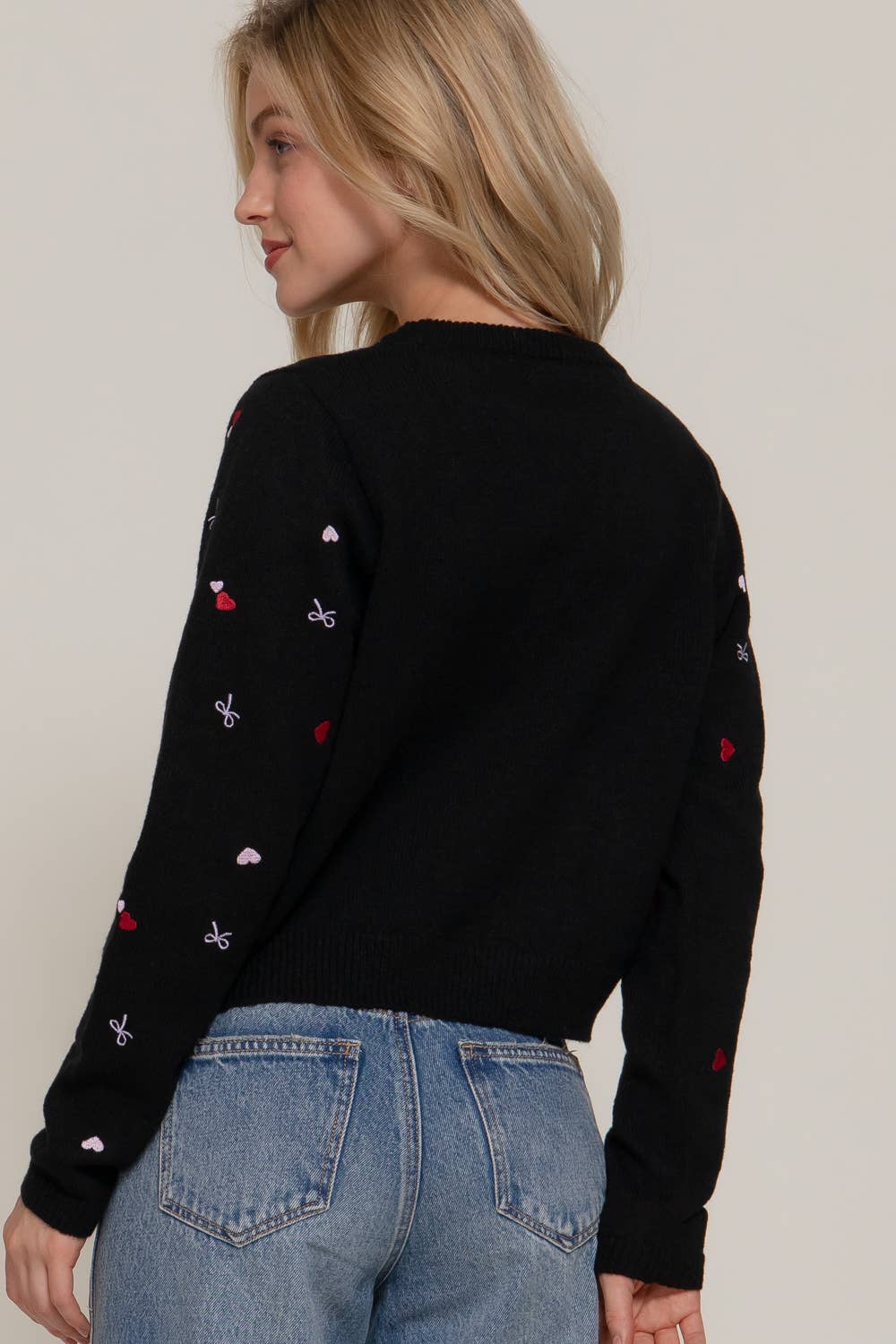 Long Sleeve Round Neck All Over Embroidery Sweater