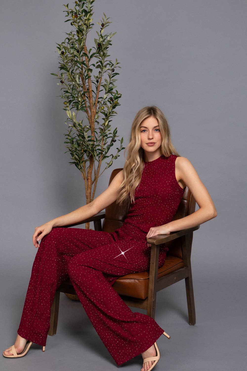 Sleeveless Top & Straight Wide Sparkling Knit Pant Set