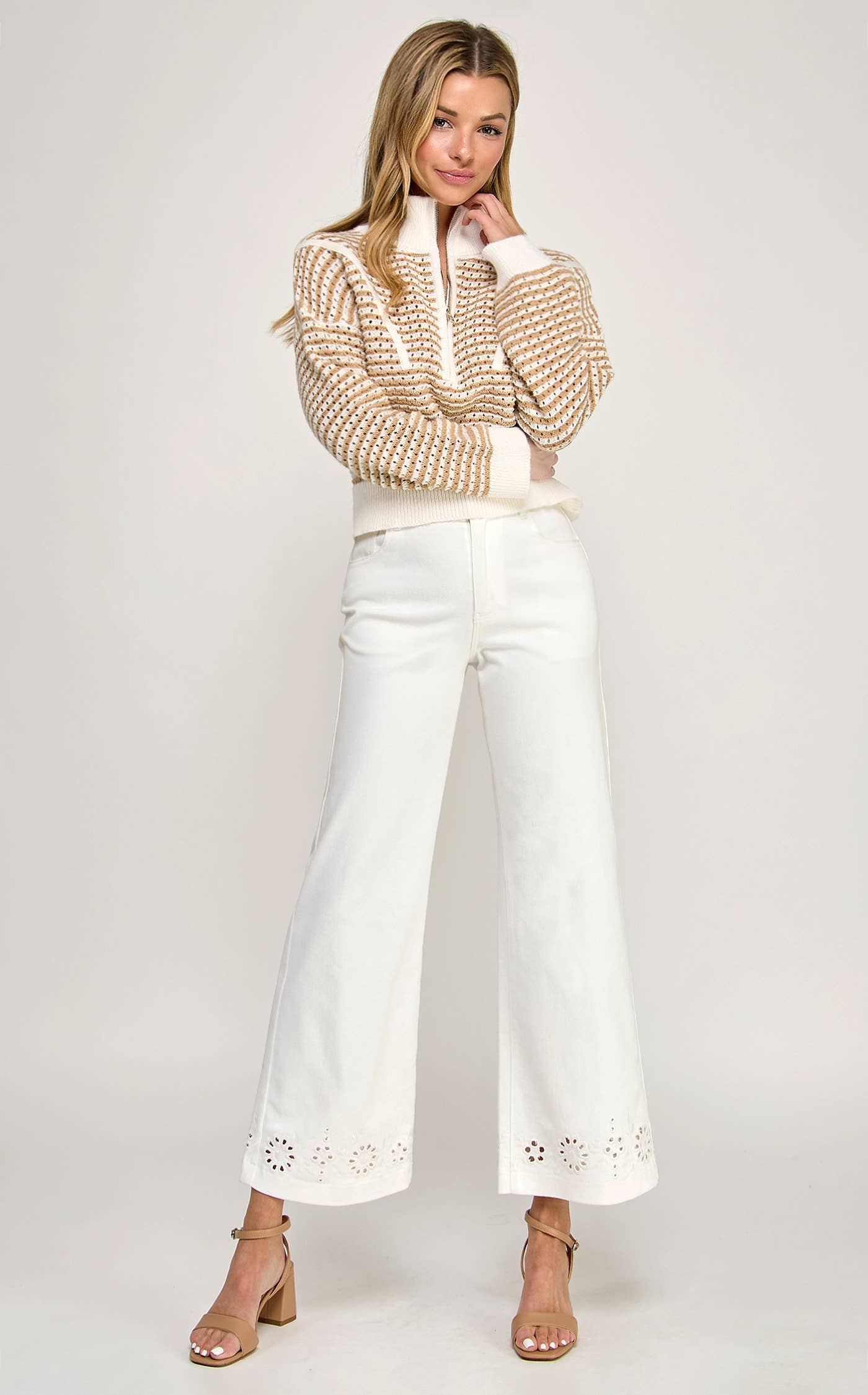CROPPED ZIPUP HIGHNECK SWEATER-HQT0121