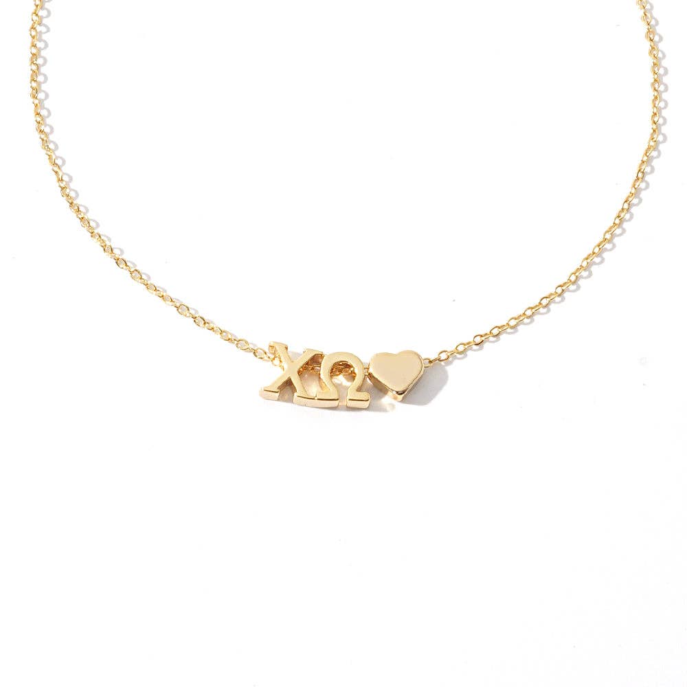 N202-I Love My Sorority: Greek Letters Heart Necklace