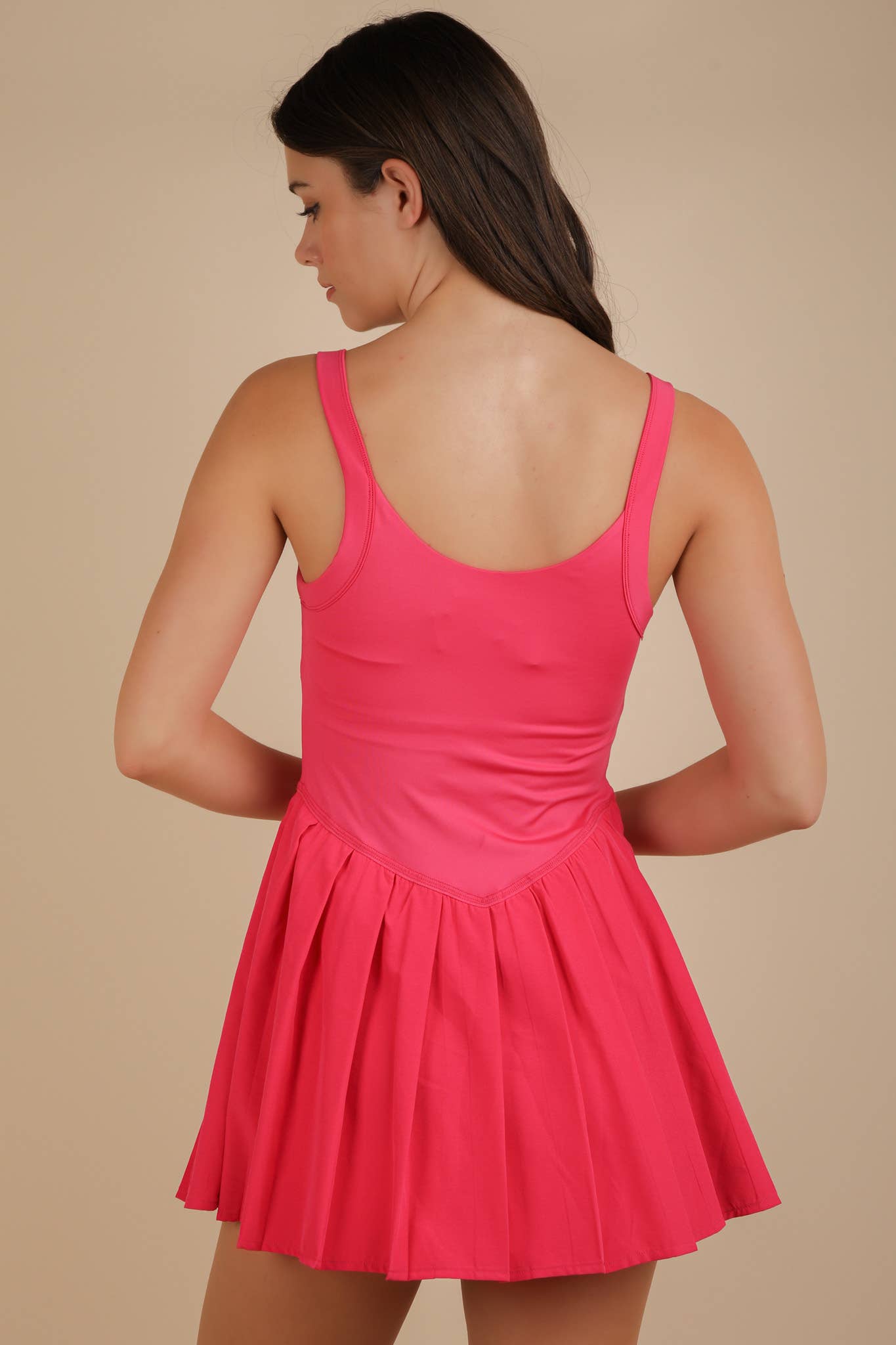 ND31725-Pleated Skirt Activewear Dress W/ Under Shorts