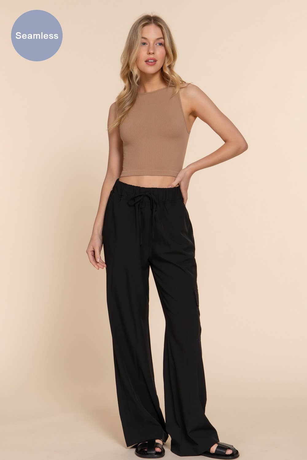 Boat Neck Crop Seamless Rib Tank Top