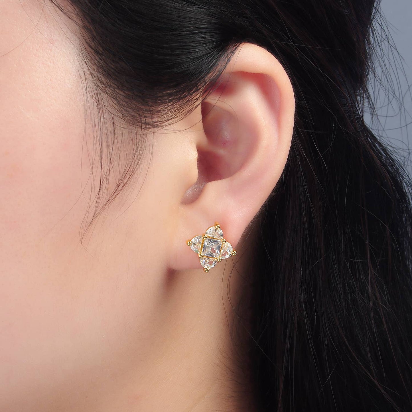 24K Gold Filled Geometric CZ Square Stud Earring | AB-1225