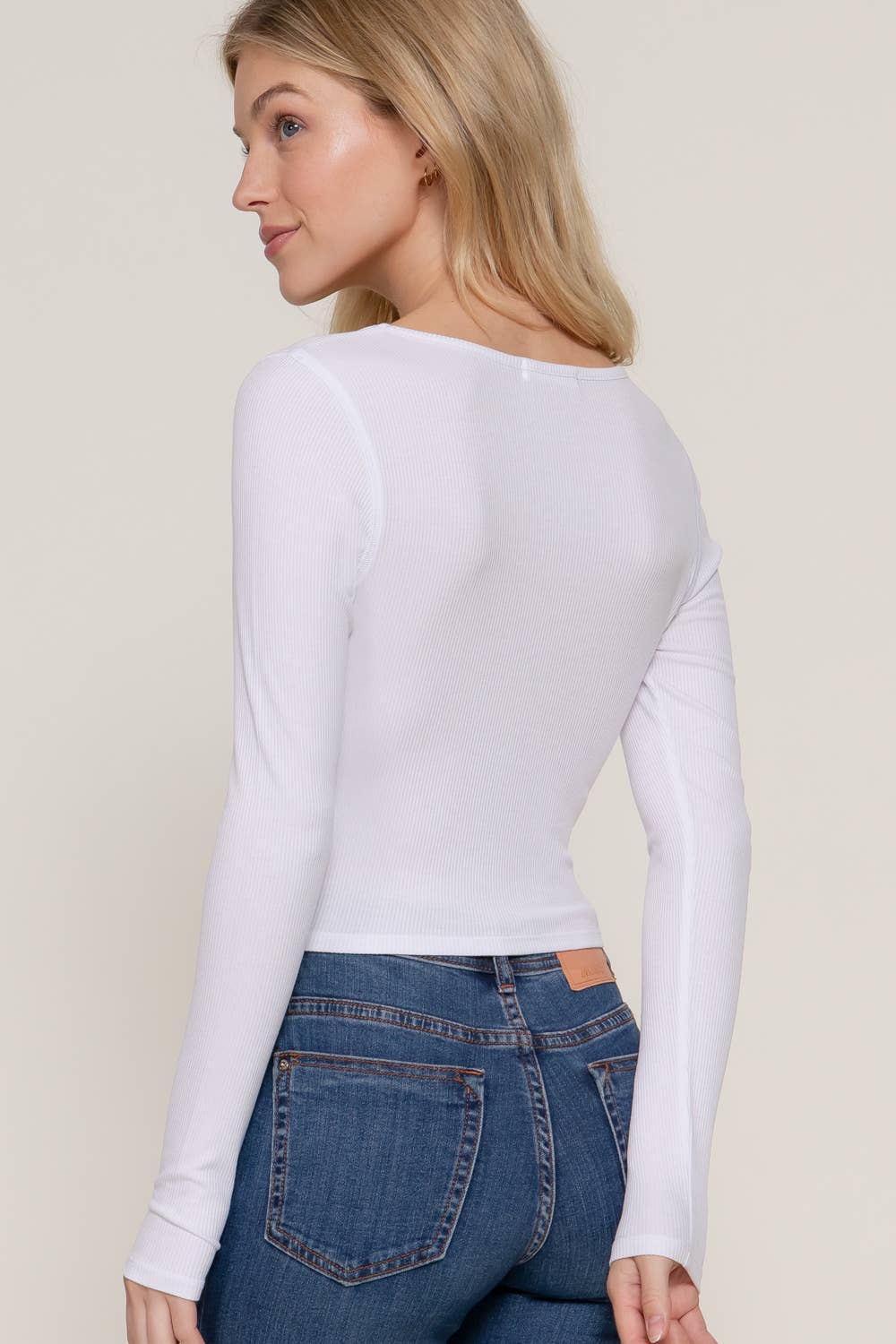 Long Sleeve Square Neck Corset Detail Knit Top
