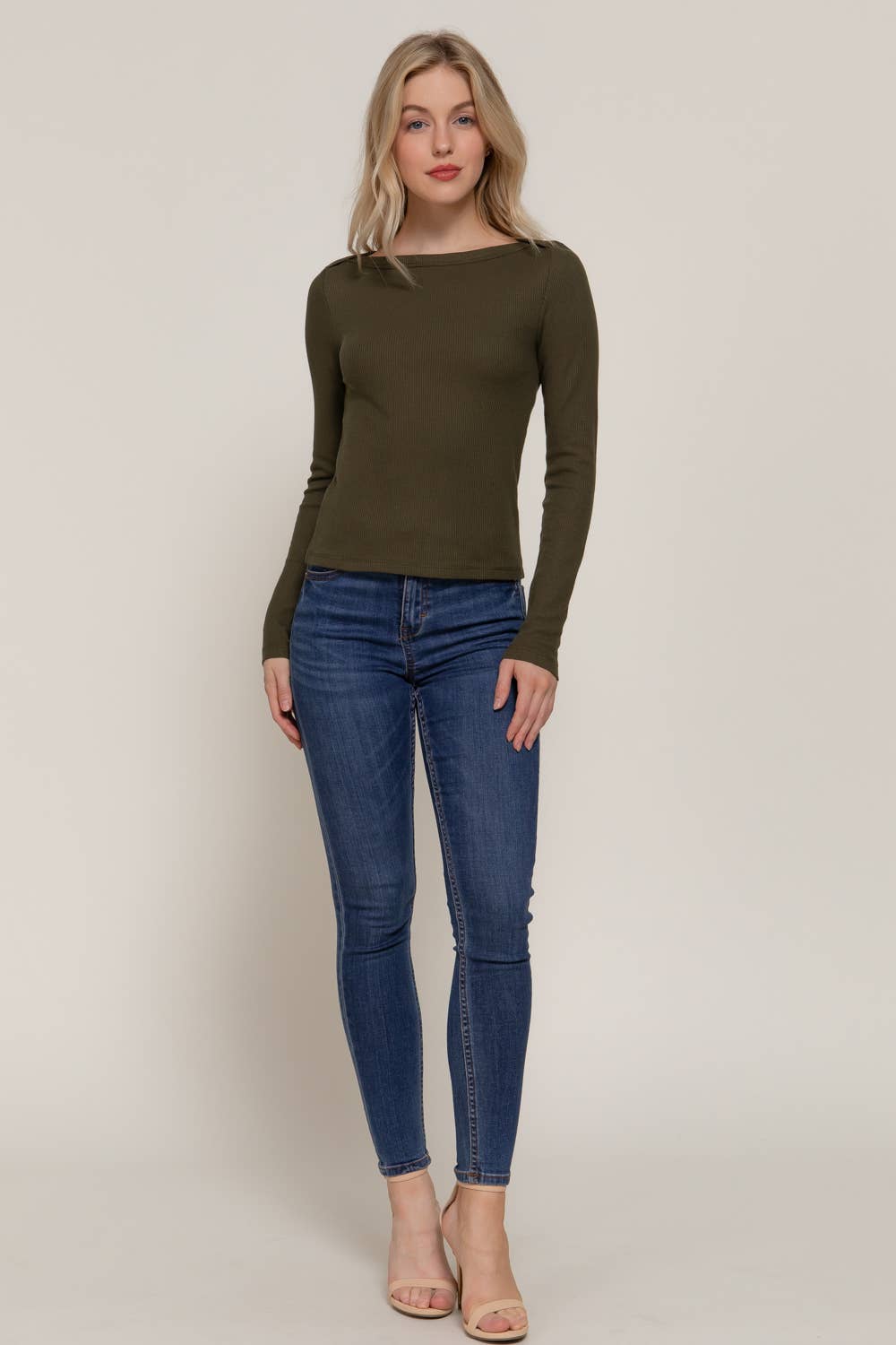 Long Sleeve Boat Neck Thermal Knit Top