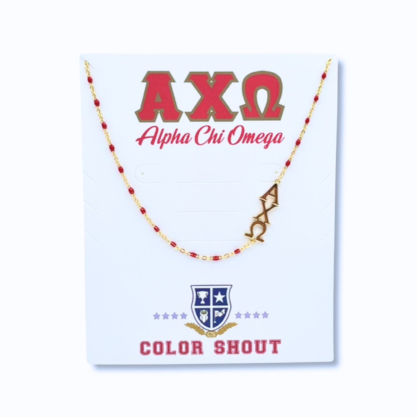 N201 AXO- The Alpha Chi Omega Necklace: Side Set ΑΧΩ Enamel Bead Necklace