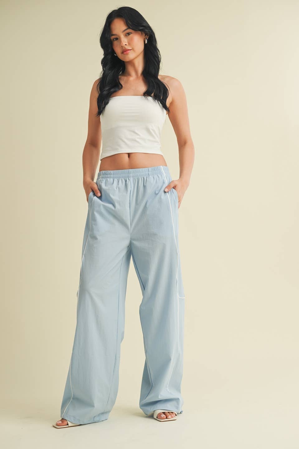 Nylon Track Pants with Contrast Piping