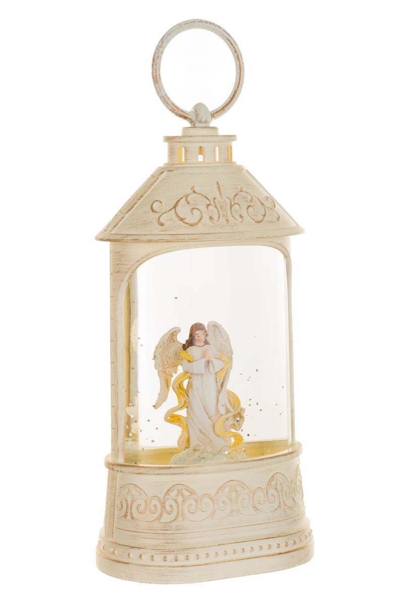 NEW-Musical White Led Lantern Snow Globe With Peaceful Angel