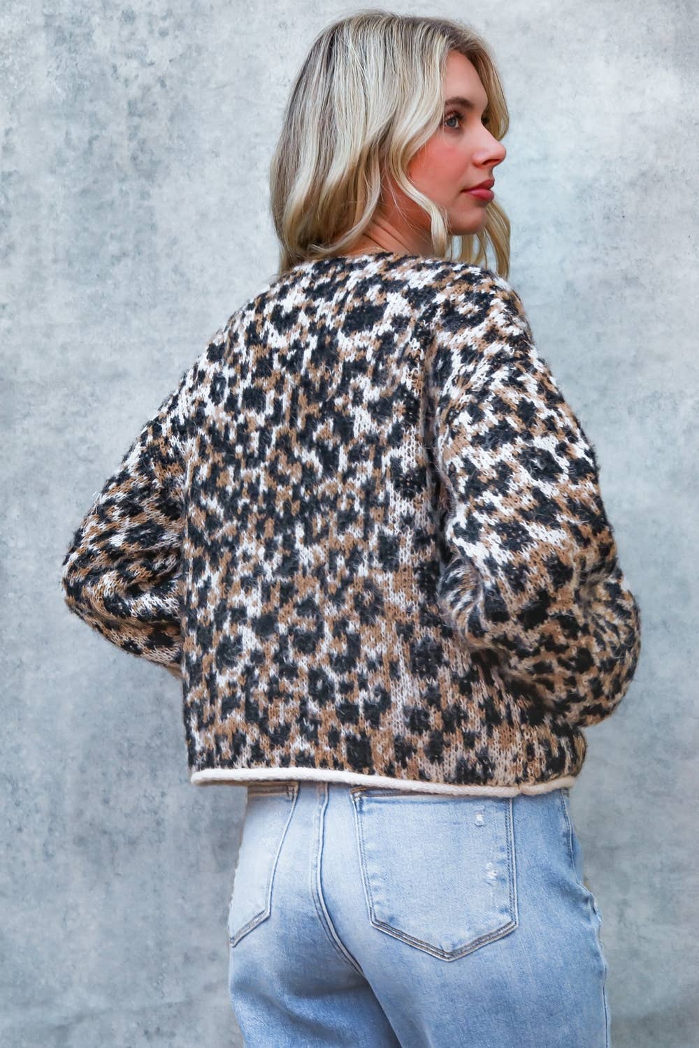 LEOPARD LONG SLEEVE CARDIGAN WITH GOLD BUTTON