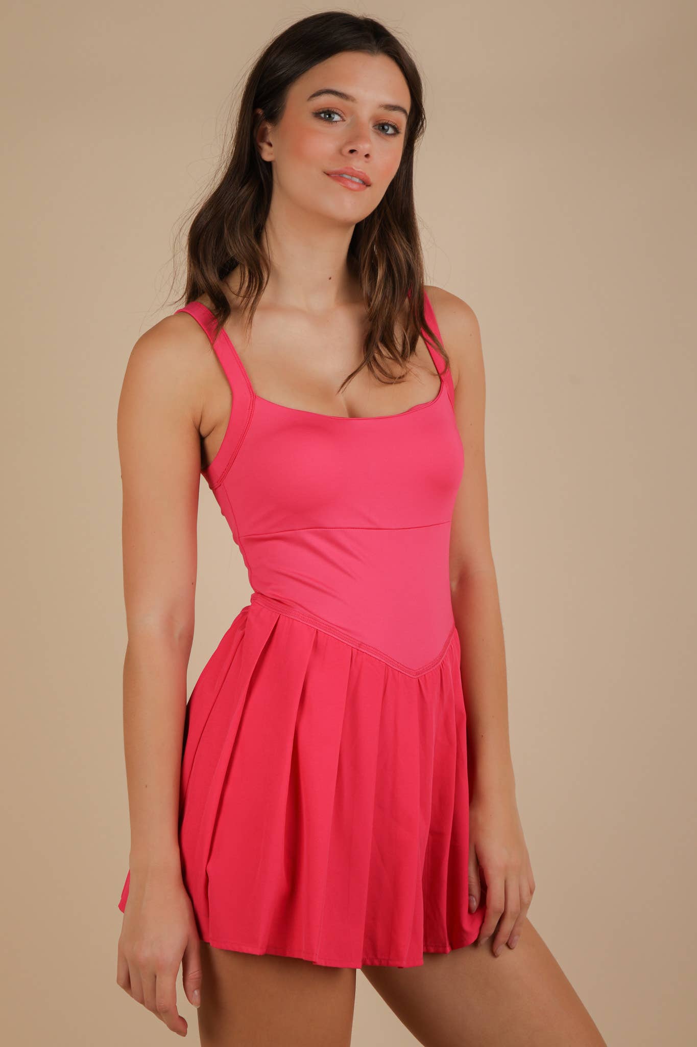 ND31725-Pleated Skirt Activewear Dress W/ Under Shorts