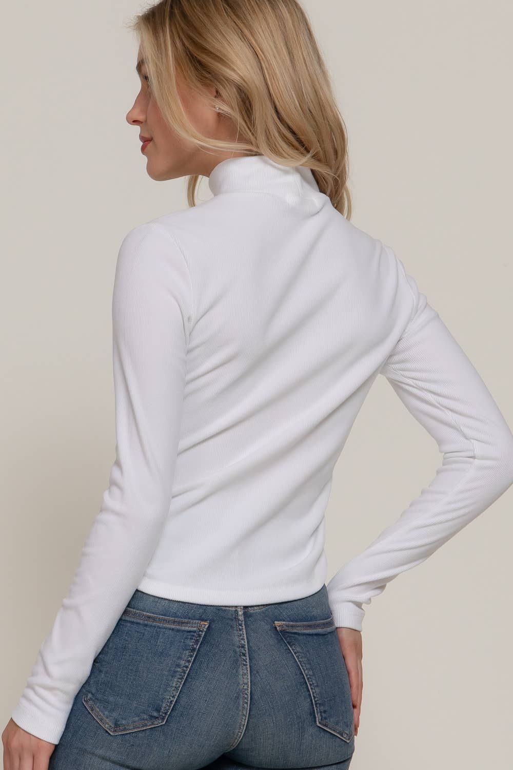 Long Sleeve Turtle Neck Side Detail Brushed Rib Top