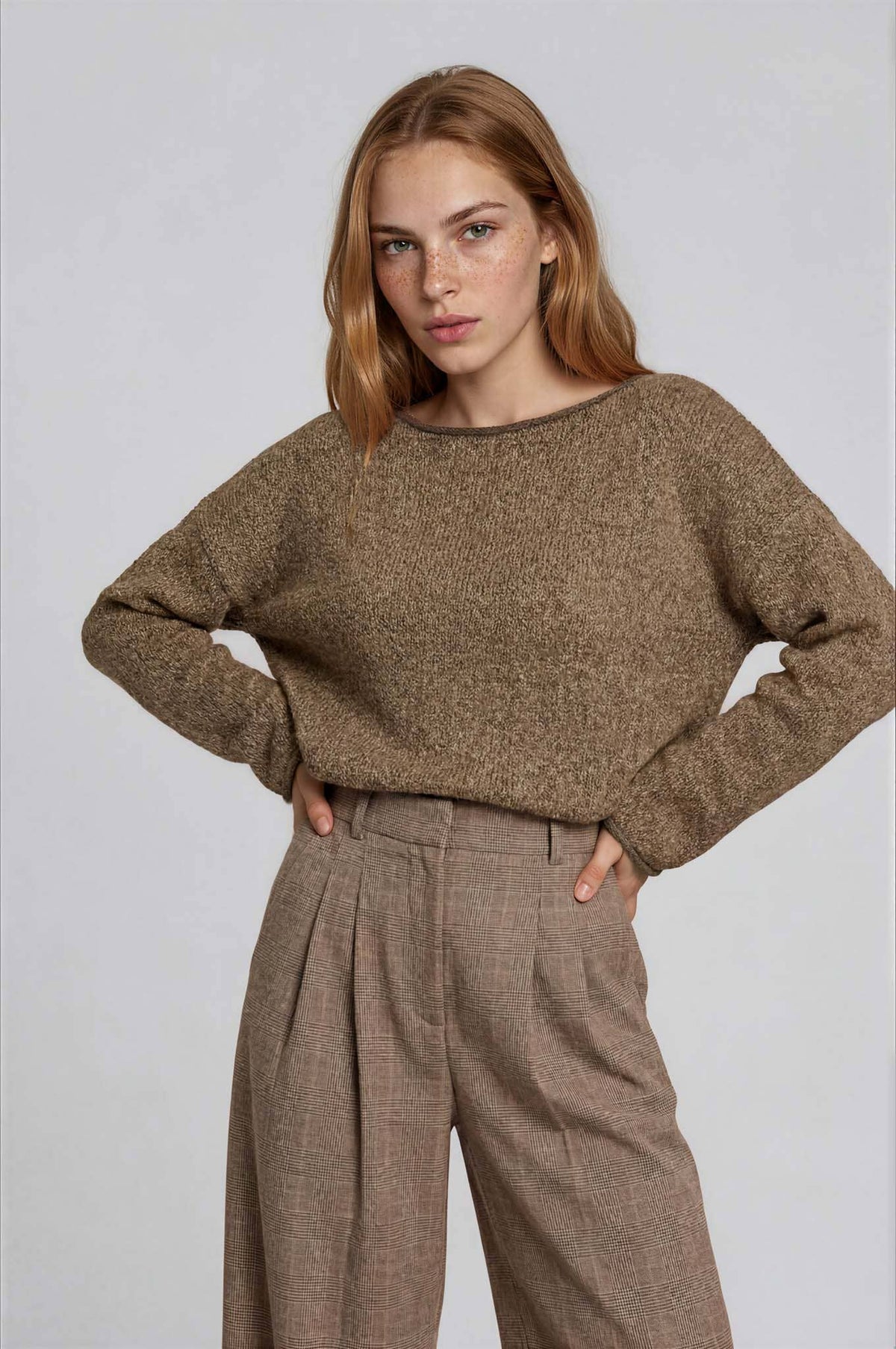 BOAT NECK CONTRAST TRIM LONG SLEEVE KNIT SWEATER