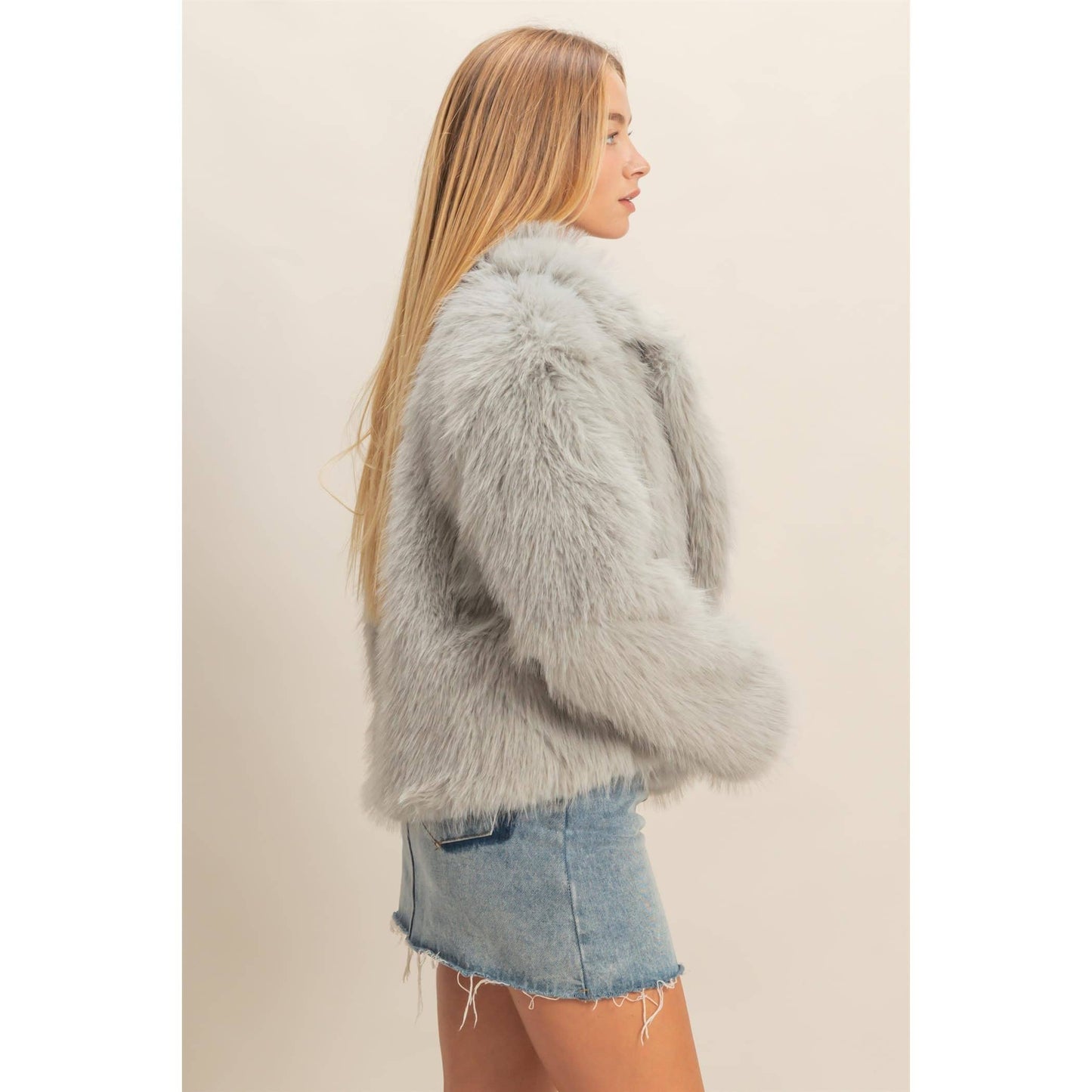 Shawl Collar Faux Fur Jacket