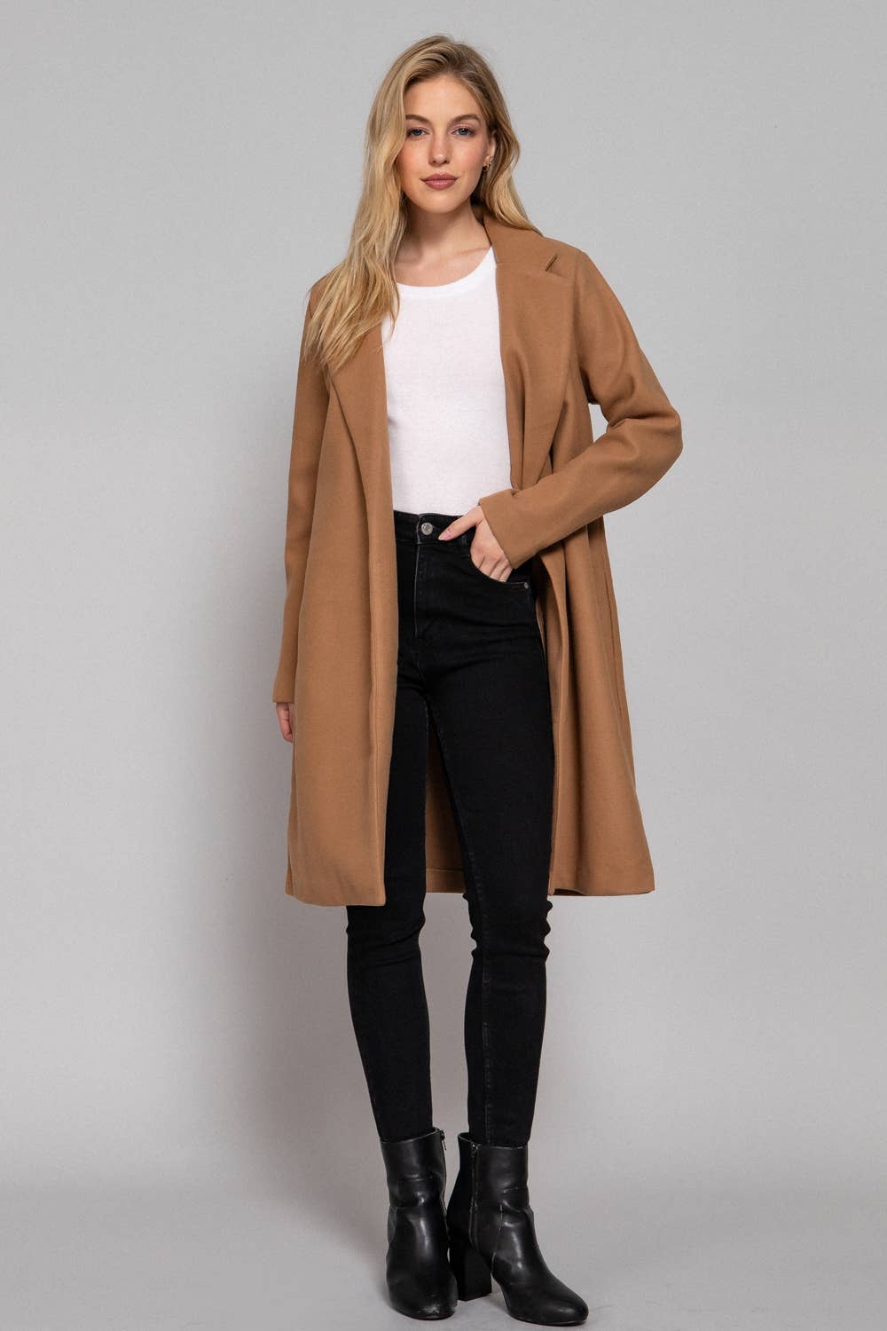 Long Sleeve Open Front Soft Felt Long Coat