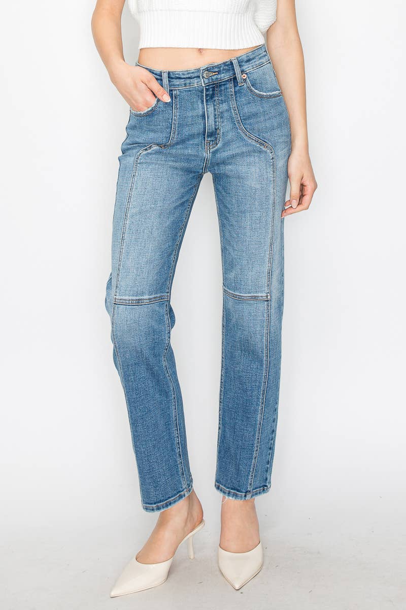 WESTERN DETAILING HIGH RISE STRAIGHT LEG JEANS