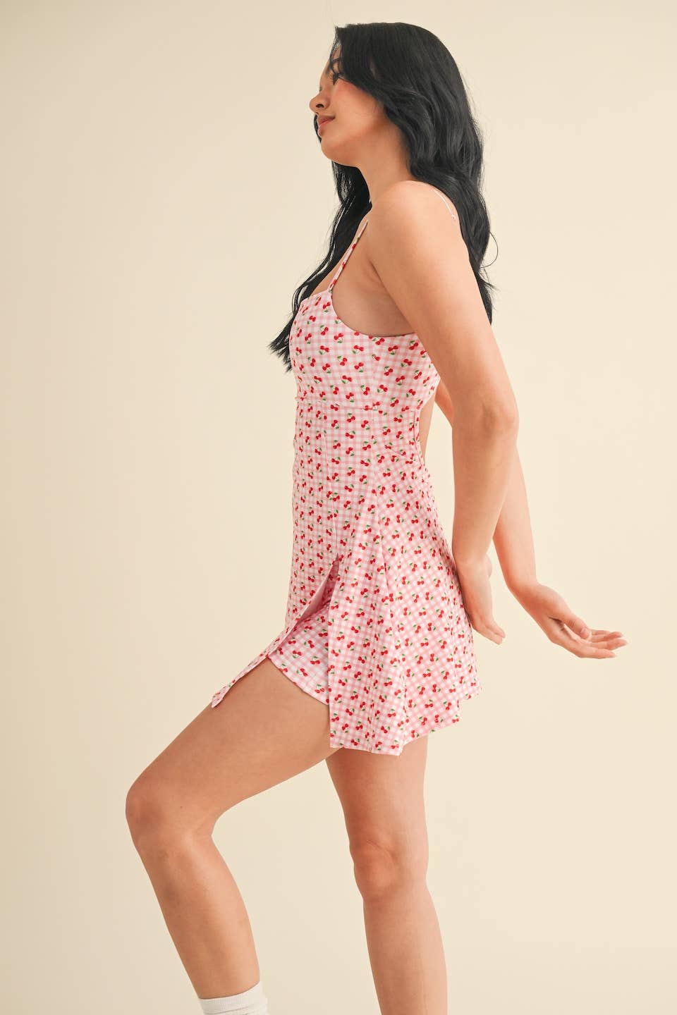 Cherry Gingham Print A-Line Mini Dress