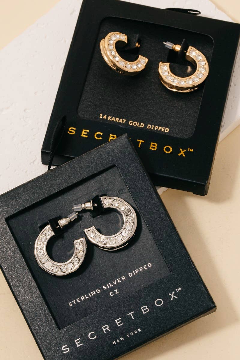 Gold Dipped Cz Round Pave Hoop Earrings