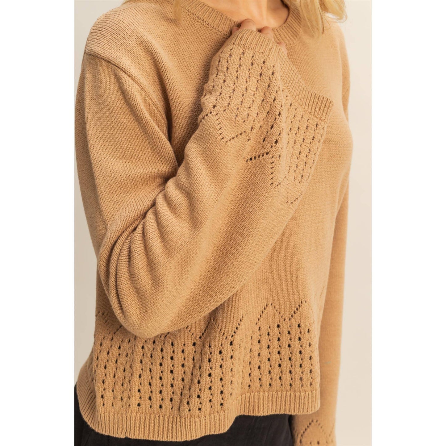 Unique Eyelet Detailed Long Sleeve Sweater
