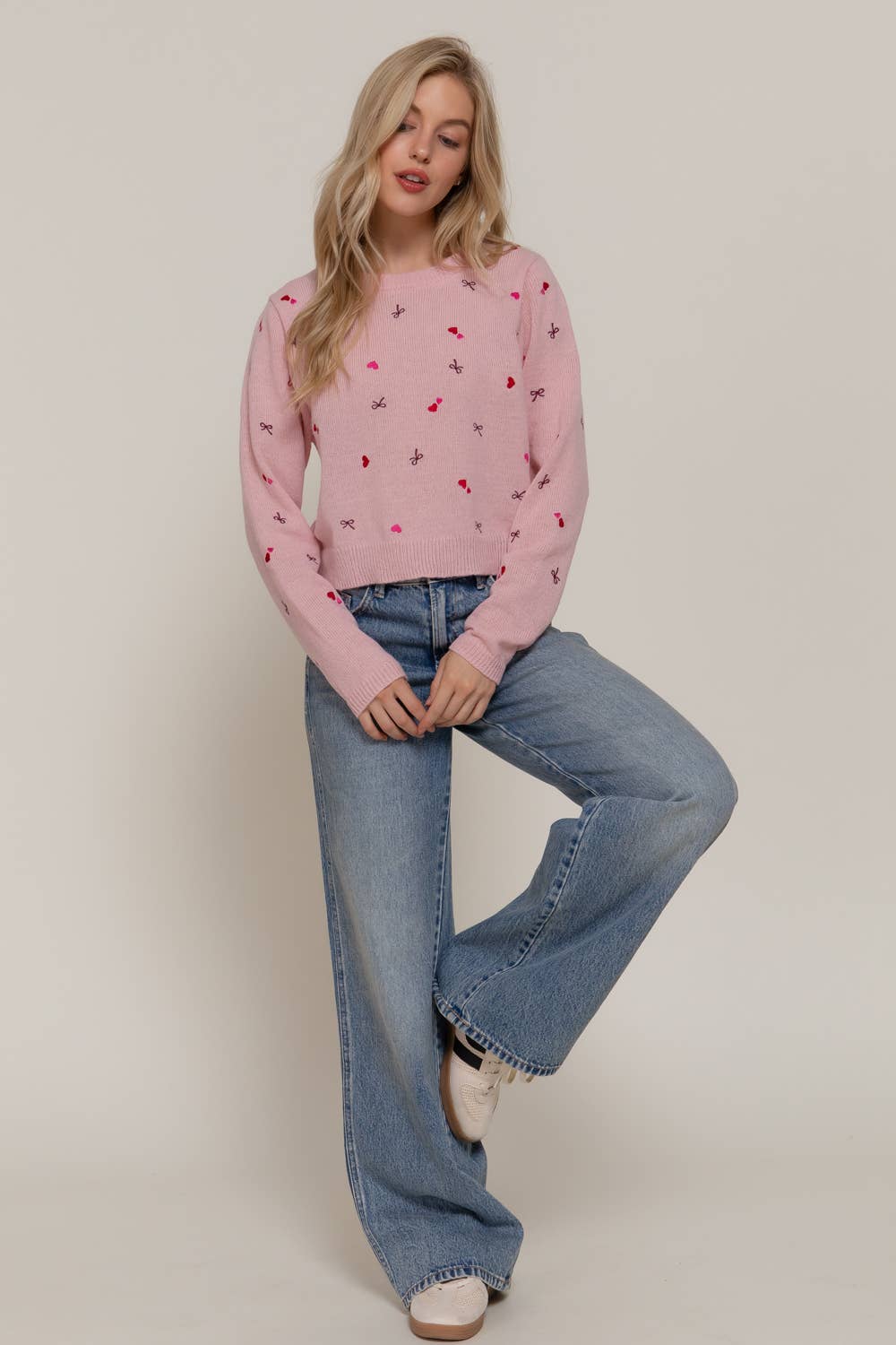 Long Sleeve Round Neck All Over Embroidery Sweater