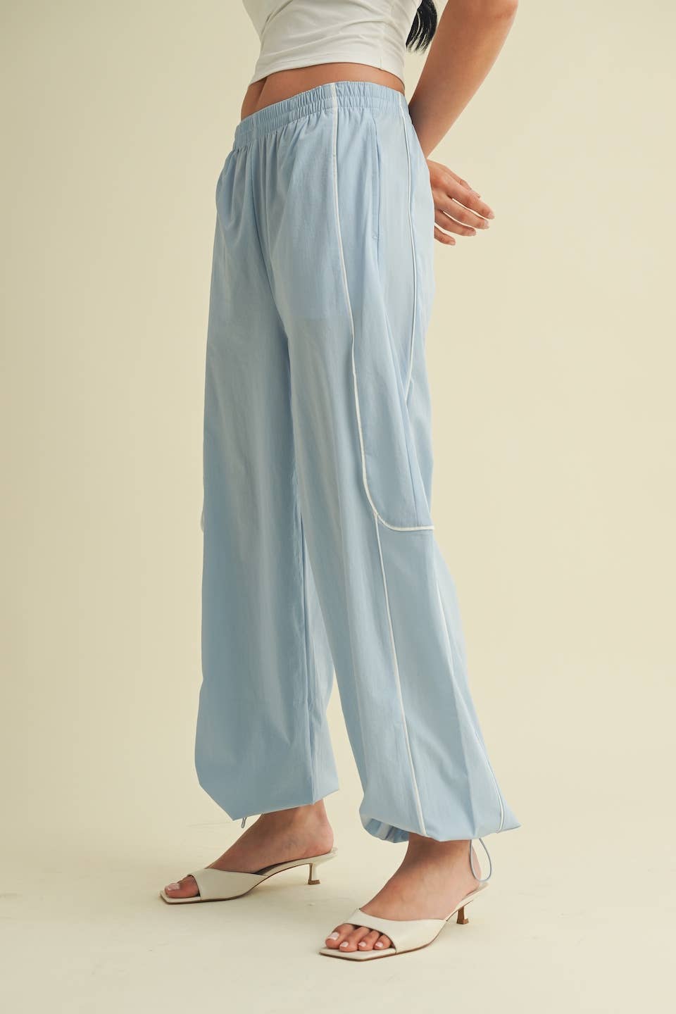 Nylon Track Pants with Contrast Piping
