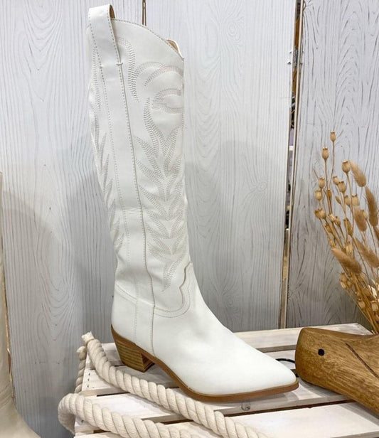 All white knee high cowgirl boots